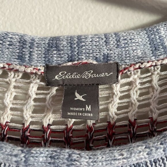 Eddie Bauer Women Sz M Ivory/Red/Blue Striped Linen Blend Knit Pullover Sweater - Picture 7 of 9